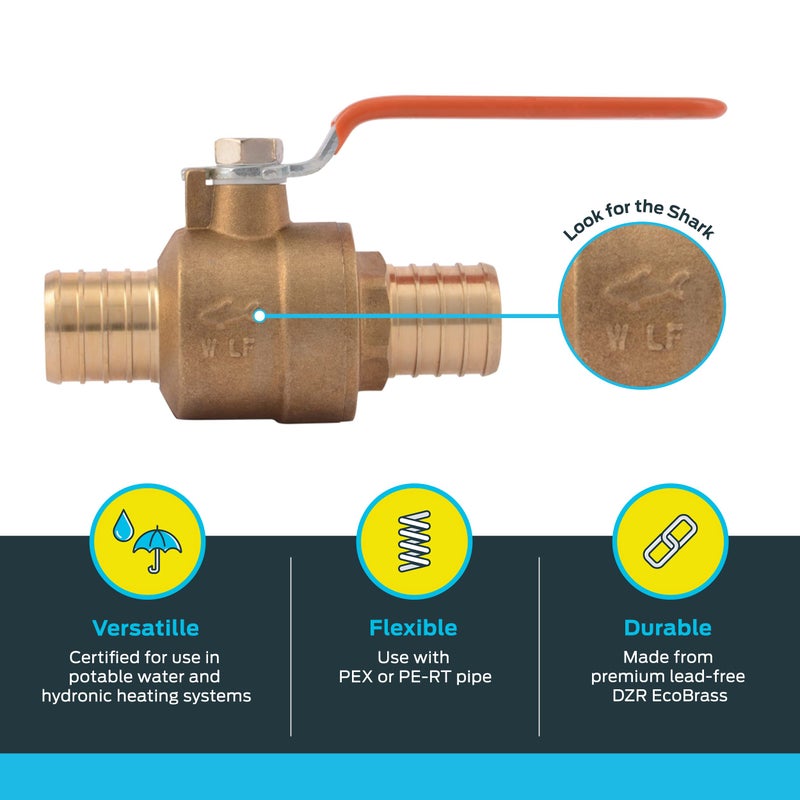 SharkBite 1 Inch Crimp Ball Valve, Brass Plumbing Fitting, PEX Pipe, PE-RT, 22463LFA - Image 3